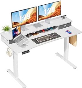 55 inch Electric Standing Desk with Double Drawers, Adjustable Height Stand Up Desk, Sit Stand Home Office Desk with Monitor Stand, Computer Workstation with Storage Shelf