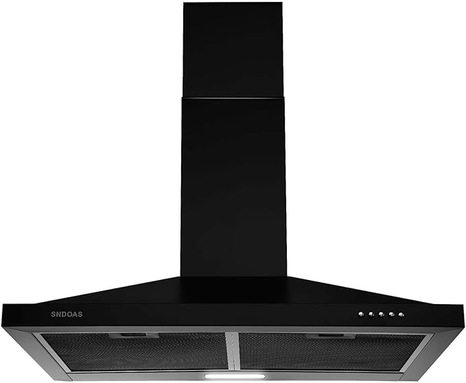 SNDOAS Black Range Hood 30 inch,Wall Mount Range Hood 30 inch with Ducted/Ductless Convertible,Vent Hoods in Black,Stainless Steel Kitchen Vent Hood with LED Light,30-inch Oven Vent Hood