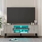 Quimoo Mid Century Modern TV Stand for 55 inch TV, LED Entertainment Center with LED Lights & Power Outlet, TV Console with 2 Cabinets & Open Shelf, Media Console for Living Room, gray 