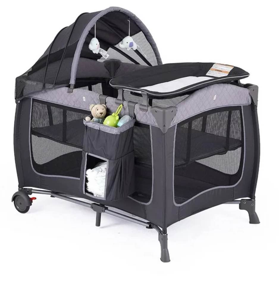 Pamo Babe Unisex Portable Baby Nursery Center Play Yard Include Wheels, Canopy and Changing Table(Grey)