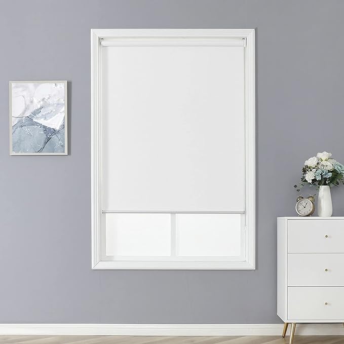 Blackout Roller Shade, Window Blind with Thermal Insulated, UV Protection Fabric. Total Blackout Roller Blind for Office and Home. Easy to Install.White