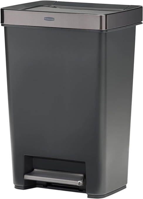 Rubbermaid Premier Series IV Step-On Trash Can for Home and Kitchen, with Stainless Steel Lid, 12.4 Ga