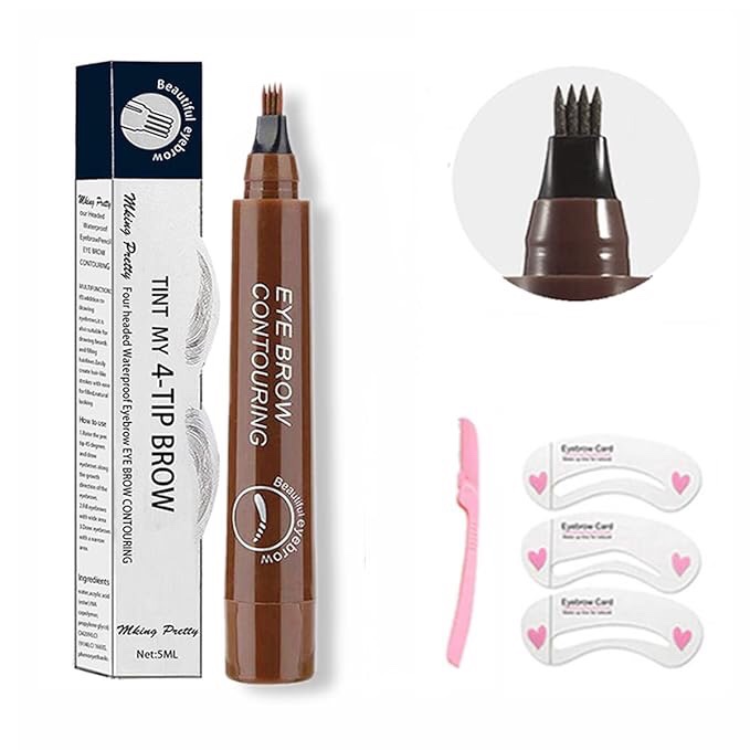 Eyebrow Makeup Kit: Includes One Eyebrow Pencil, Three Eyebrow Stencils, and One Eyebrow Razor for Creating Natural Brow Shapes#4412 (1# Light brown)