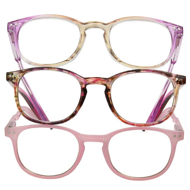 OPTIQUE Limited Collection Butterfly Reading Glasses with Chain and Cloth (3 pack) +2.50