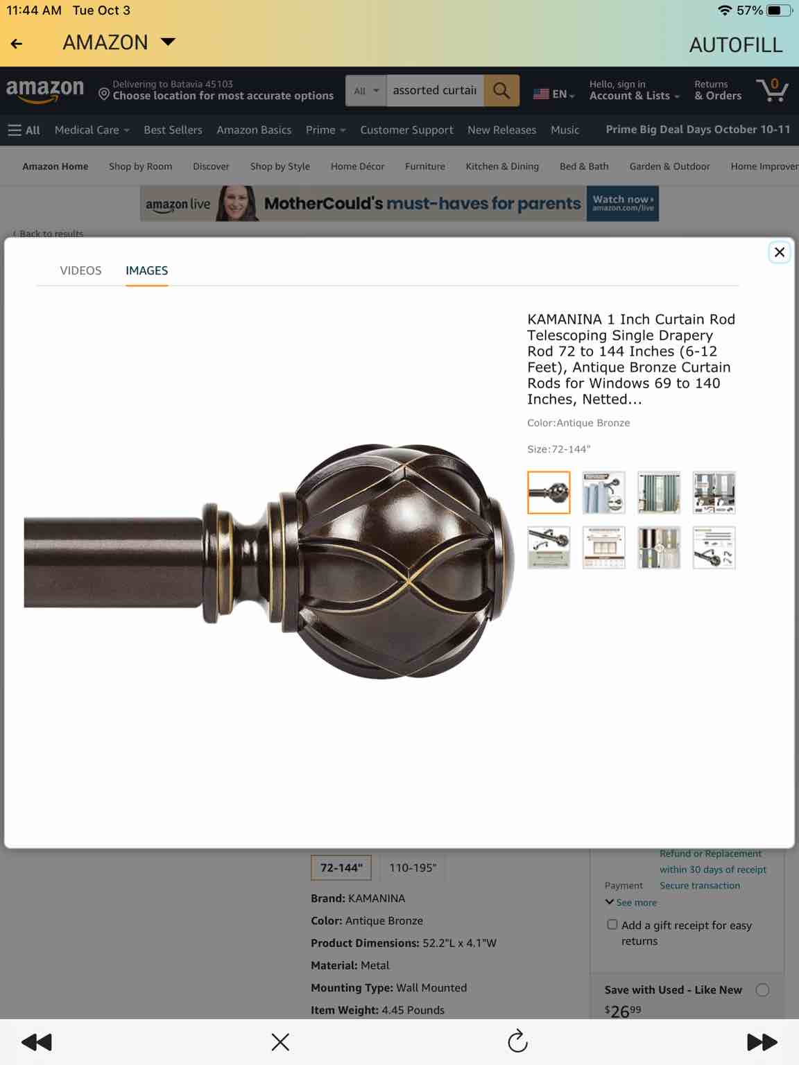 assorted curtain rods / misc household hardware 