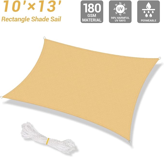 Duerer Sun Shade Sails Canopy 12x16FT Rectangle, 95% UV Blockage, 185GSM Sail Shade Keep Cool for Patio, Garden, Pergola, Backyard, Outdoor Facility & Activities -Sand