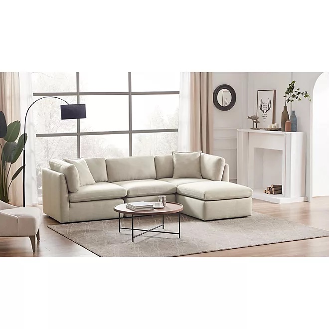 Member’s Mark Transitional Modular Fabric Sofa with Storage Ottoman, Linen, NO OTTOMAN