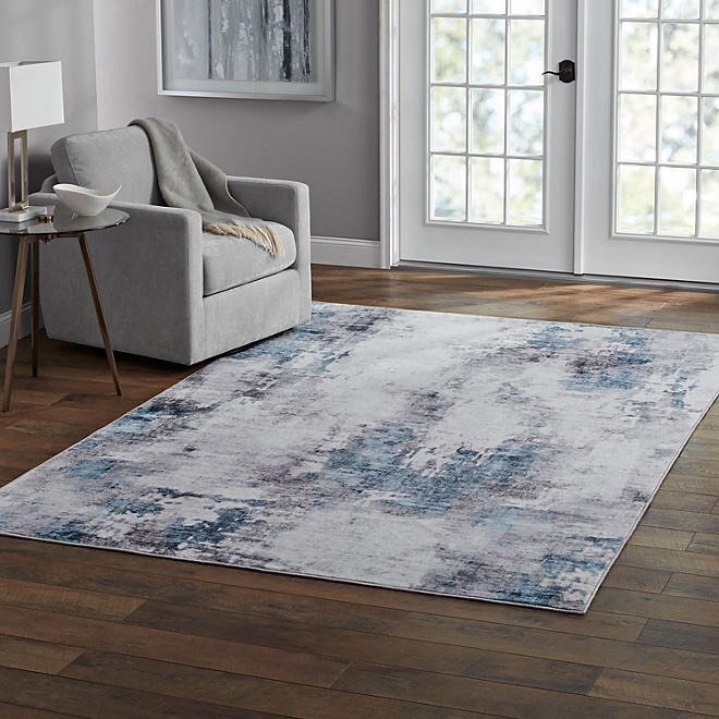 Member's Mark Everwash Washable Area Rug, Blue/Grey (6'6" x 9'6")