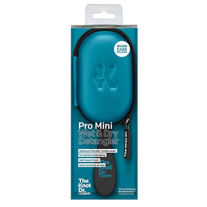 The Knot Dr. for Conair Pro Mini Detangling Hairbrush with Case, Teal