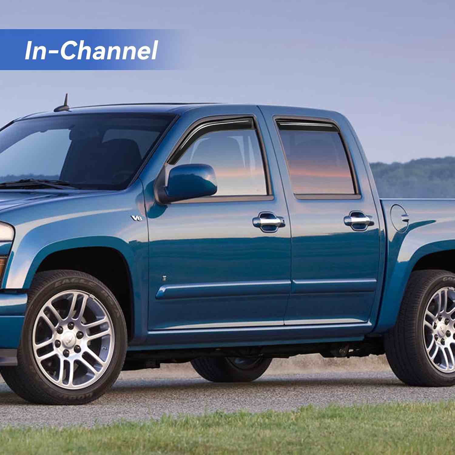 4pcs in-Channel Style Outside Mount Style Window Rain Guards Durable Side Wind Deflectors Dark Smoke Nice Window Visors Compatible with 15-20 Colorado Canyon Crew Cab