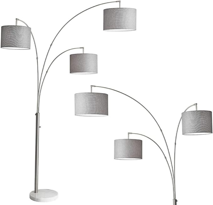 Adesso 4250-22 Bowery 3-Arm Arc Lamp, 74 in, 3 x 100W Incandescent/26W CFL, Brushed Steel Finish, 1 Floor Lamp , Grey