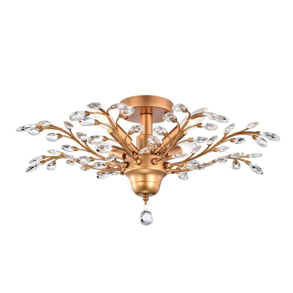 FD-4084-EJG Holly 4-light Shiny Bronze Crystal Leaves Branches Flush Mount FD ...