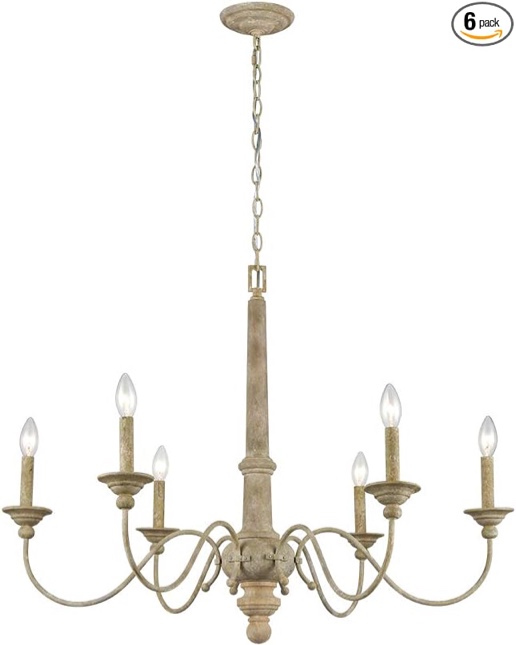 CLAXY Candle Rustic Wood Chandelier for Dining Room 6-Light Farmhouse Chandelier for Bedroom Hall Foyer