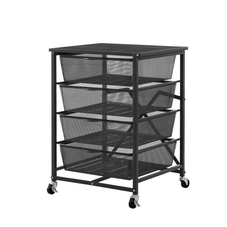 Black Naythen 4 Drawer Storage Drawer with Locking Wheels