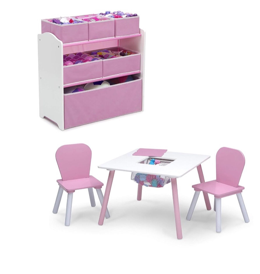 Delta Children 4-Piece Toddler Playroom Set, Pink/White