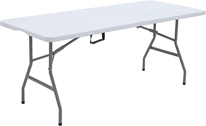 Folding Table 6-Foot Portable Heavy Duty Plastic Fold-in-Half Utility Foldable Table Plastic Dining Table,Indoor Outdoor for Camping, Picnic and Party,White180-black (White, 180)