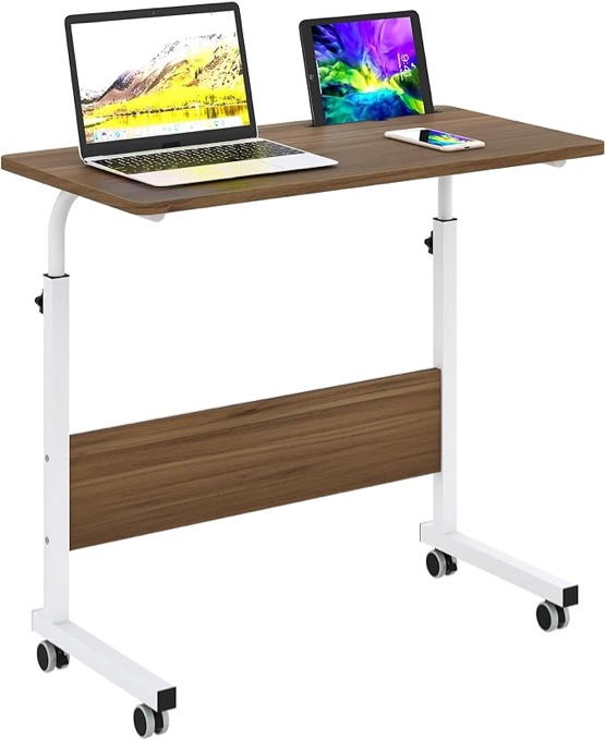 sogesfurniture Mobile Side Table 31.4 inches Tablet Slot & Wheels Mobile Laptop Computer Desk Adjustable Movable Laptop Computer Stand for Bed Sofa,Oak