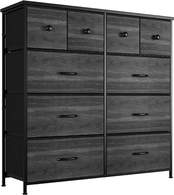 Nicehill Dresser for Bedroom with 10 Drawers, Storage Drawer Organizer, Tall Chest of Drawers for Closet, Living Room, Hallway, Entryway, Fabric Drawers(Black Wood Grain)