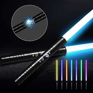 Lischwert Lightsaber, RGB Colors Changeable with Sound Metal Hilt Light Saber Force FX Dueling Lightsaber Toy for Kids Adults Gift (Black 2pc)