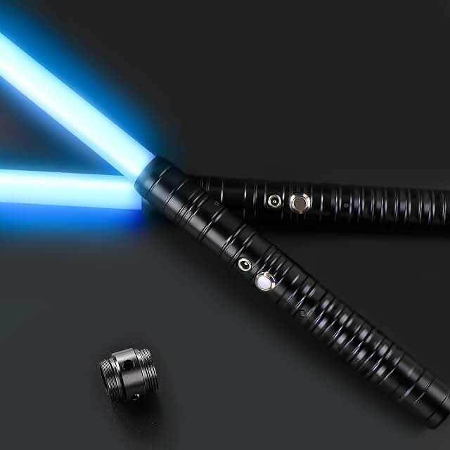 JvmuSaber Lightsaber Type-C Rechargeable Light Saber Double-Edged Sword Alloy Handle 12 Colors with 3 Sound Modes, Children's Day Halloween Christmas Decoration (Black)
