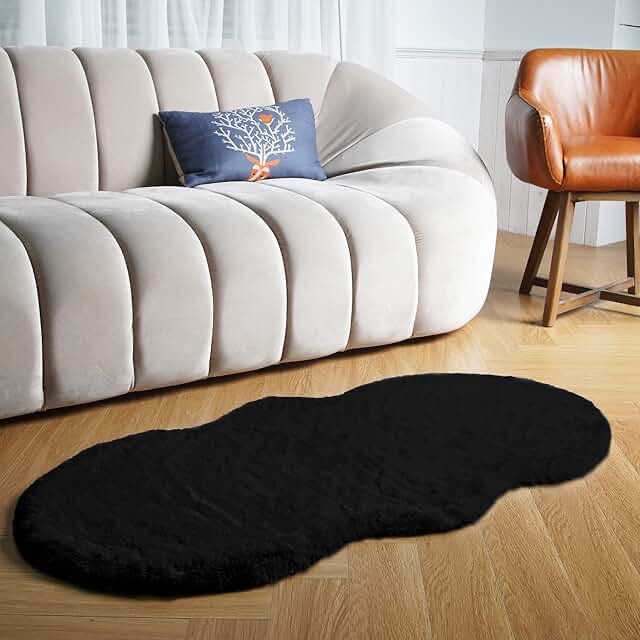Natural Black Fuzzy Rug
