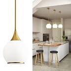 Pendant Lights Kitchen Island: One Light Brushed Gold Light Fixture Farmhouse with Milk Glass - 10 Inch Mid Century Globe Kitchen Lighting Fixtures Ceiling for Bar
