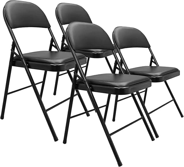 amazon basics comfortable vinyl-padded metal steel folding chairs, black, 4-pack