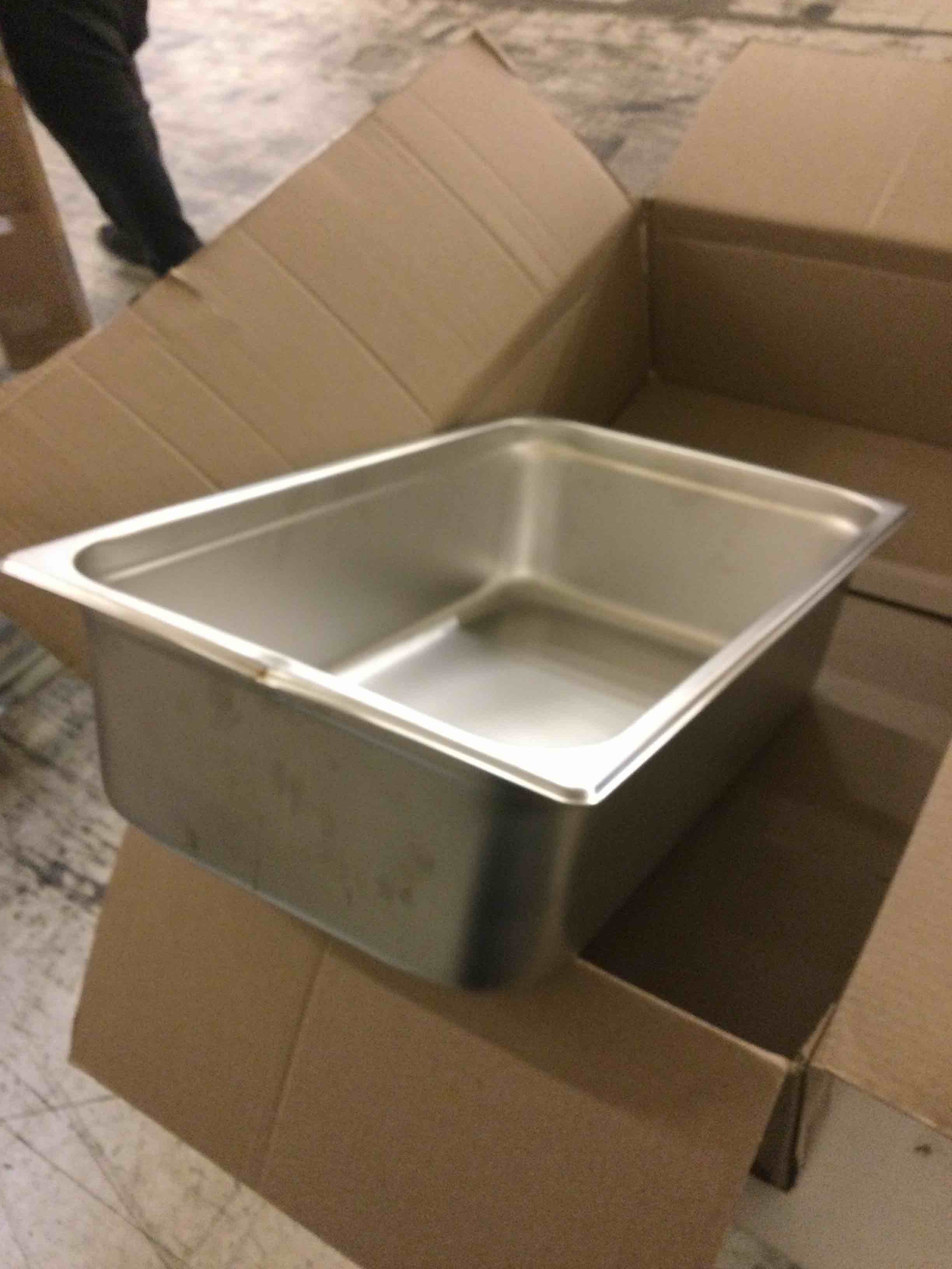 Condition photo showing As Is for winco spjm-106 full size steam table pan, 6" deep, anti-jamming, stainless - stainless steam table