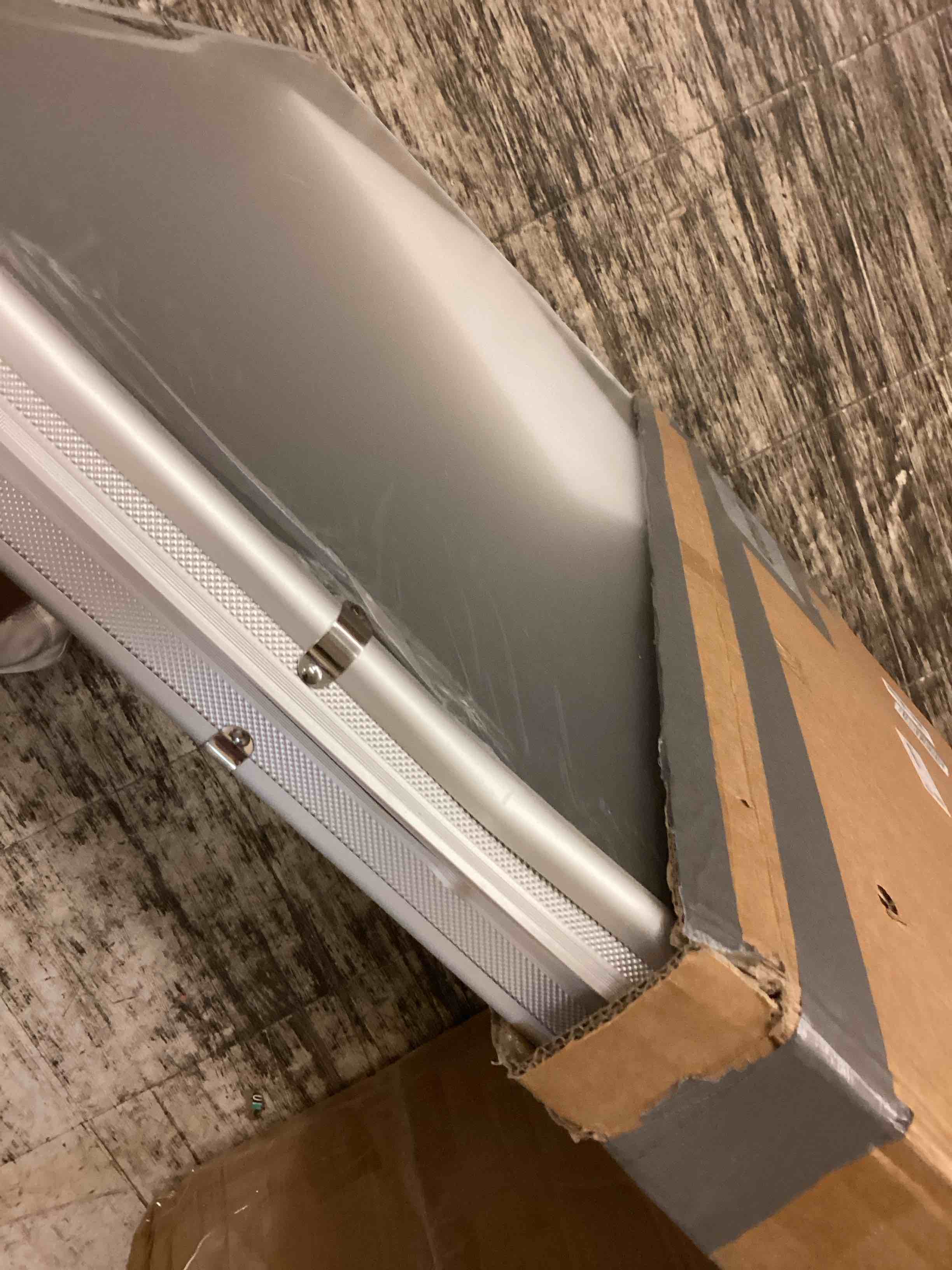 Condition photo showing Good Condition for 34 in x 22 in silver card show display case large aluminum, trading card display case suitable for sports card/tcg/jewelry collection, 1-year coverage silver 34"x22"