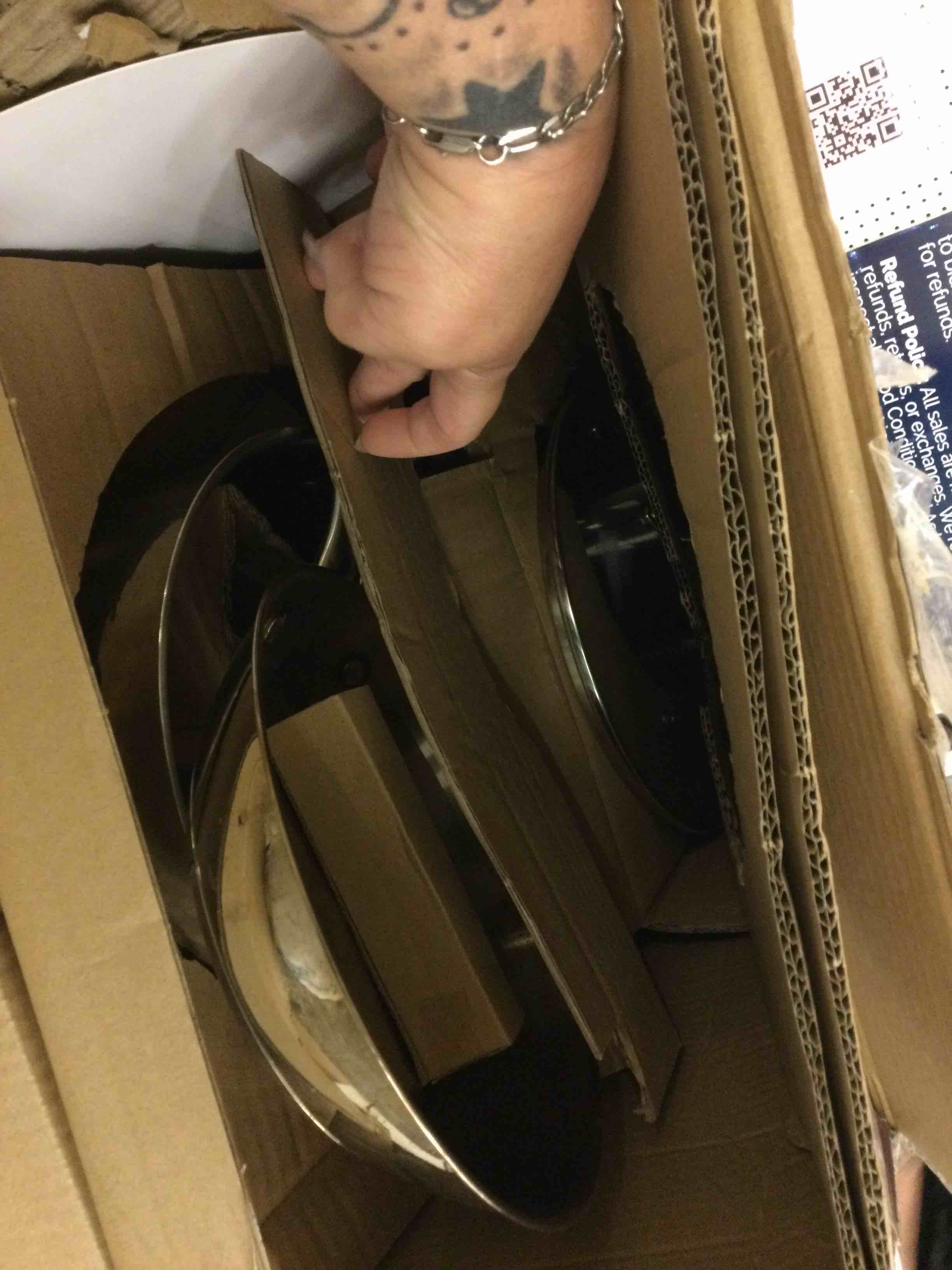 Condition photo showing Good Condition for t-fal stainless steel cookware set, 11 piece, induction cookware, oven safe to 500°f, kitchen cooking set w/fry pans, pots and pans, dutch oven, saucepans, kitchen essentials, silver 11-piece stainless steel