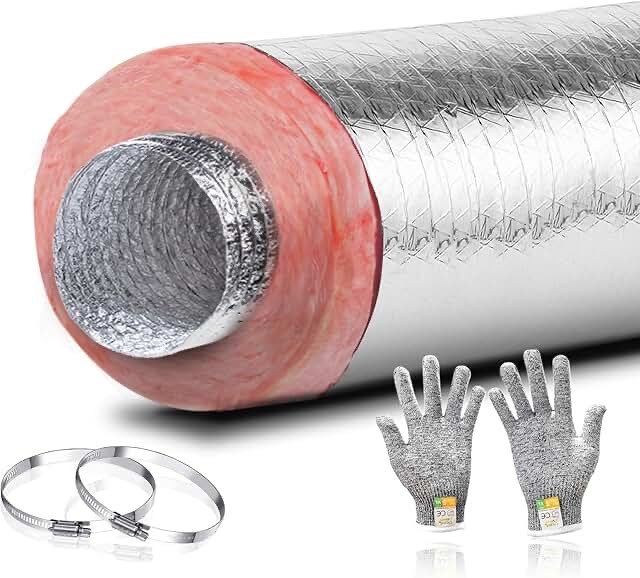 6 Inch Insulated Flexible Duct R6 Silver Jacket 25 Feet Long with 2 Clamps,Used in Standard Heating and Air Conditioning (HVAC)