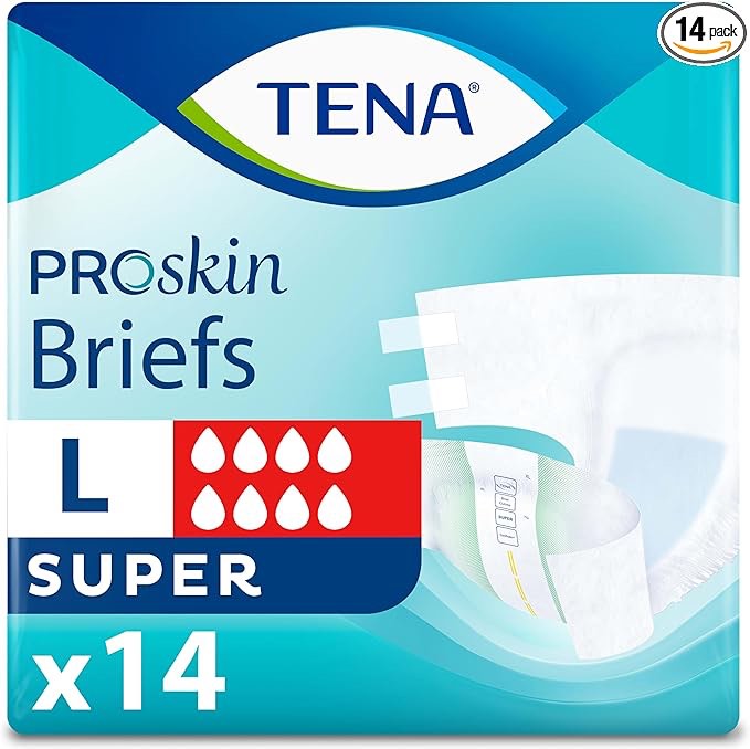 tena proskin unisex incontinence adult diapers, maximum absorbency, large 14 ct