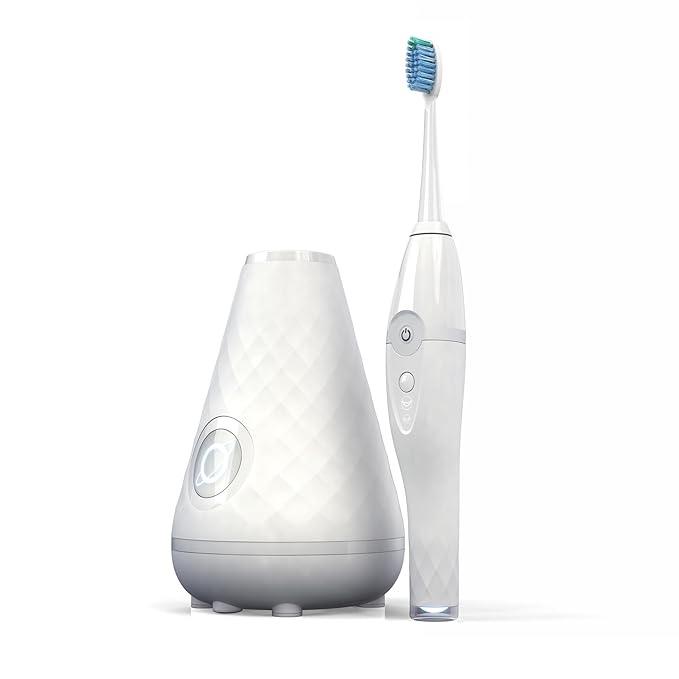 tao clean uv sanitizing sonic toothbrush and cleaning station, electric toothbrush, dual speed setting, white