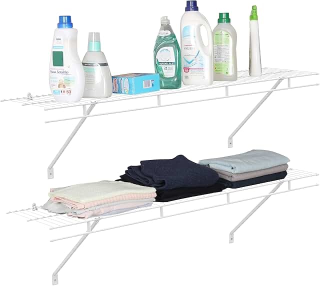 haushof closet shelves wall mounted 2-pack, 4 ft x 12in white wire shelving for laundry room, closet, basement organization and storage