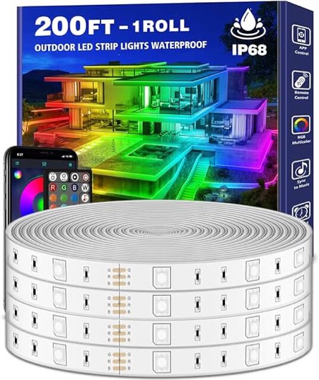 Aulimhti 100Ft Outdoor LED Strip Lights Waterproof,Music Sync RGB IP65 Outside Led Light Strips Waterproof with App and Remote,Exterior Led Rope Lights Waterproof for Deck,Balcony,Roof,Garden,Pool