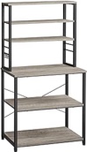 Yaheetech 4-Tier Kitchen Bakers Rack with Storage Cabinet and Hutch, Microwave Oven Stand Coffee Bar Pantry Cabinet with 8 S Hooks, Freestanding Kitchen Shelves Spice Rack, Gray