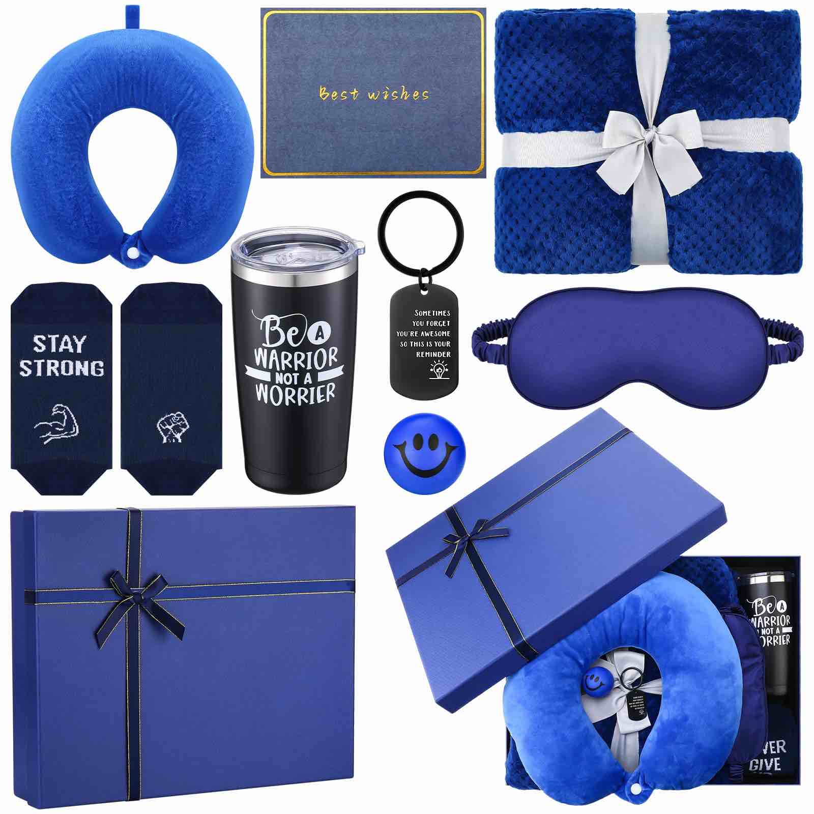 9 Pcs Get Well Soon Gifts Basket for Men Sick Care Package for Men Chemo Care Package Include Foam Pillow Plush Blanket Socks Greeting Card for Men