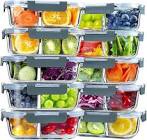 VERONES 10 Pack Glass Meal Prep Containers 2 Compartment Set, 30 OZ Airtight Glass Lunch Containers, Glass Food Storage Containers with Lids, for Microwave, Oven, Freezer & Dishwasher Friendly,Grey