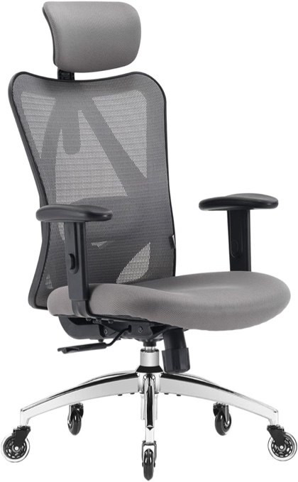 Ergonomic Office Chair, Mesh Computer Desk Chair with Adjustable Sponge Lumbar Support, Thick Cushion, PU Armrest and Headrest, High Back Swivel Home Office Task Chair for Work (Grey)…