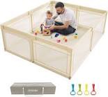 Beige Baby Playpen, Extra Large 59x59x27inch Baby Play Pen, Indoor/Outdoor Kids Safe Activity Center for Babies (Beige-Without MAT)