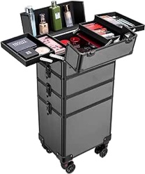OCHEAL Rolling Makeup Train Case, 20"Carry On Travel Cosmetic Organizer Suitcase,Extra Large Storage Trolley Makeup Case On Wheels,3 Layers with 3pcs Traveling Bags, for Hairstylist Cosmetology Artist