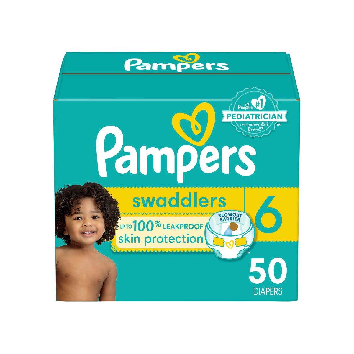 Pampers Swaddlers Diapers - Size 6, One Month Supply (50 unites ), Ultra Soft Disposable Baby Diapers