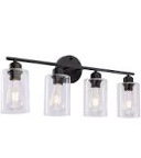 Mshamy Black Bathroom Light Fixtures,4-Light Bathroom Vanity Light Over Mirror with Clear Glass Shade,Modern Bath Wall Lights for Kitchen,Living Room,Bedroom,Hallway Matte Black 4-Light