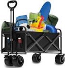 Collapsible Beach Wagon Cart with 360Â°Swivel Big Wheels for Sand, Folding Utility Heavy Duty Wagon Cart with 400lbs Large Capacity, All Terrain Wagon with Dual Brakes for Garden Outdoor Use