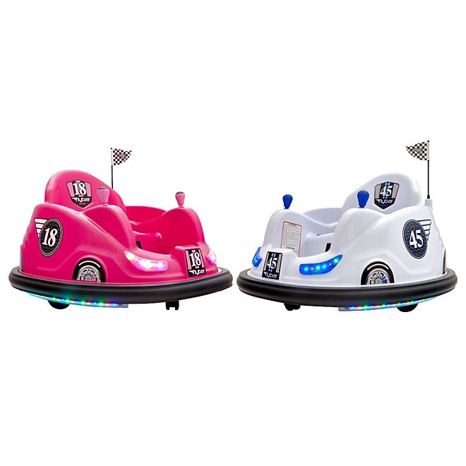 Flybar 6-Volt Battery Powered Electric Bumper Cars, 2 Pack (Pink & White)