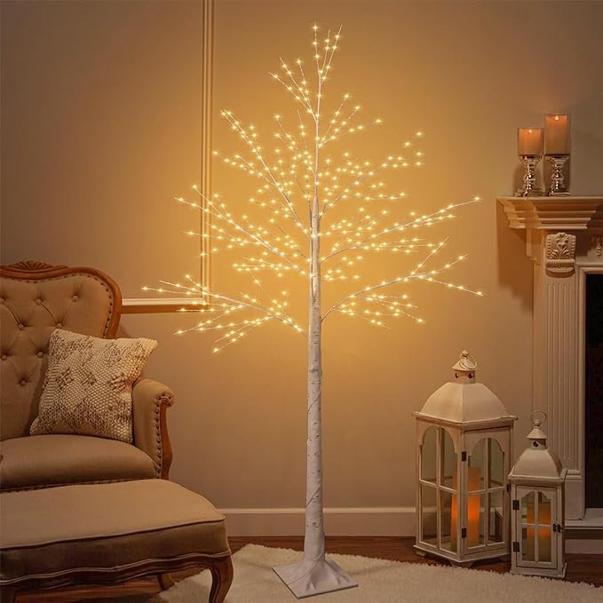 6ft Lighted Birch Tree, Lighted Christmas Tree, 440LED Warm 8 Lighting Modes Artificial Plant White Christmas Tree Halloween Tree Twinkling Lighted Trees for Decoration Inside (Plug-in)
