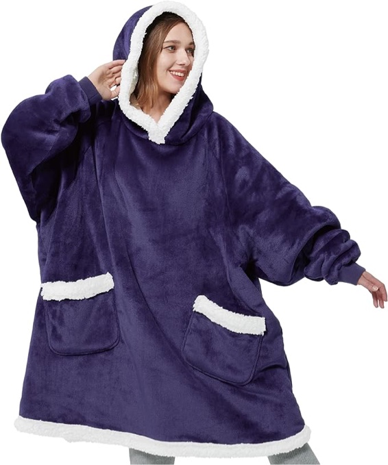 Bedsure Wearable Blanket Hoodie with Sleeves - Sherpa Hooded Blanket Adult as Gifts for Mom Women, Sweatshirt Blanket Purple Standard Ultra Violet