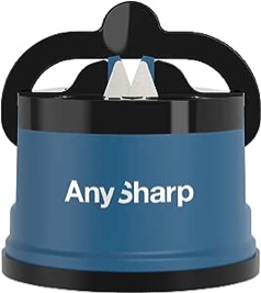 AnySharp Essentials - Knife Sharpener with PowerGrip - For Knives and Serrated Blades - Blue