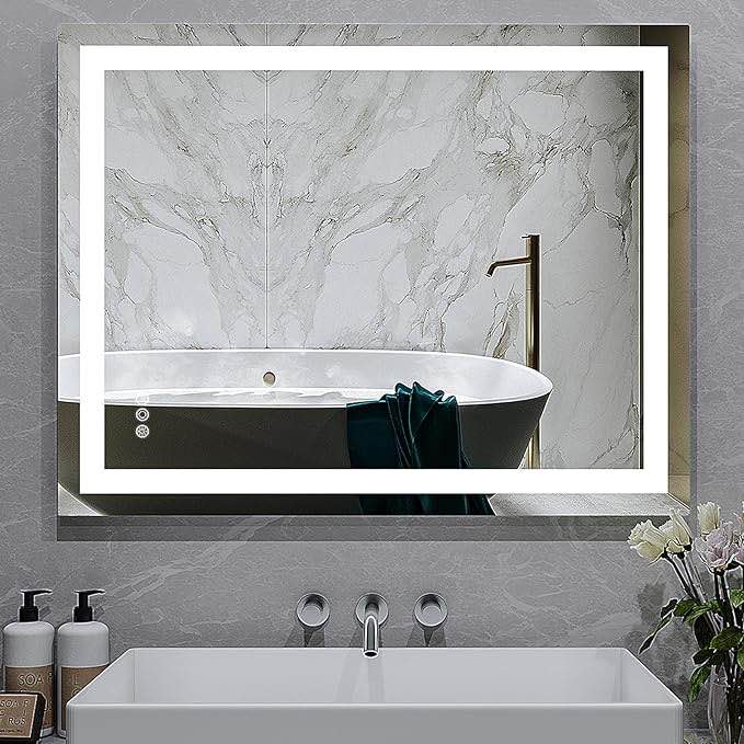 ANTEN 36" X 28" LED Mirror for Bathroom, Anti-Fog Bathroom Vanity Mirror with Lights, Shatter-Proof, 3000-6000K, Stepless Dimmable LED Lighted Mirror, Bathroom Mirrors for Wall, Horizontal &