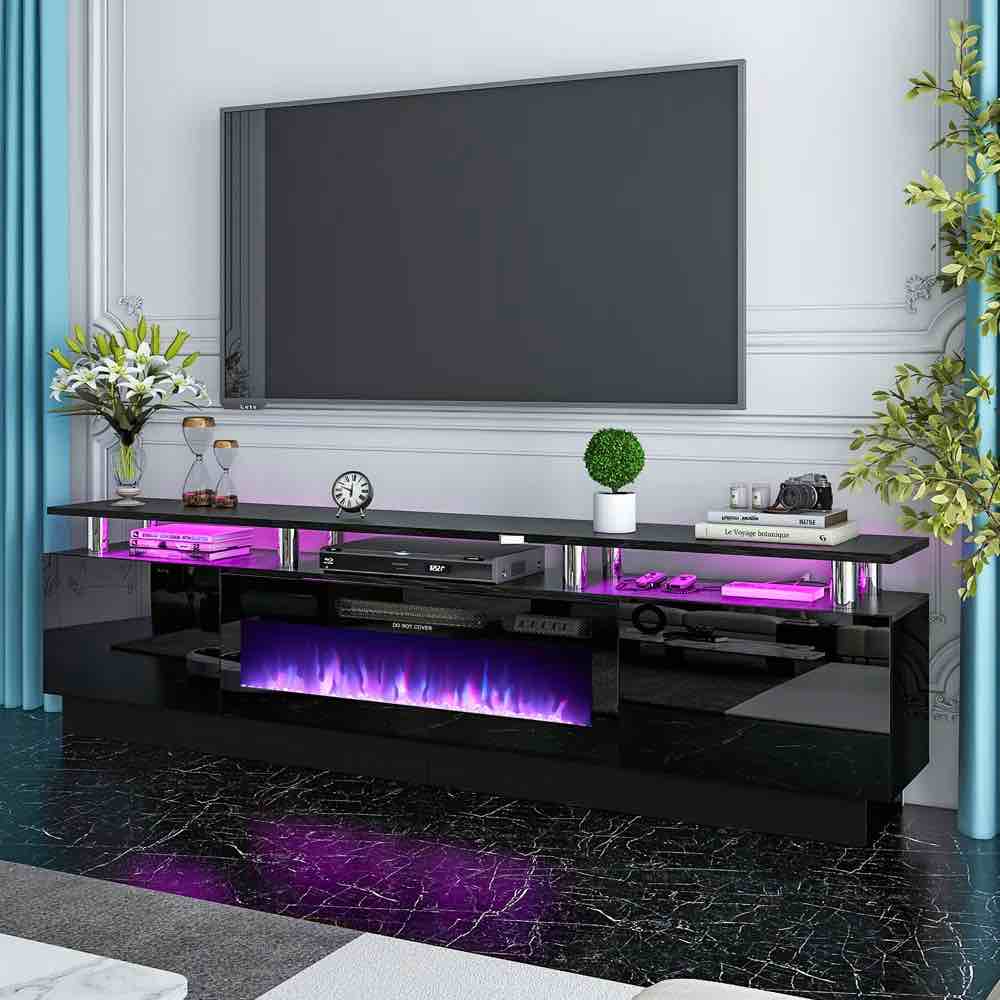 BOX 1/1 (incomplete )Iysa 80" Fireplace TV Stand with 36” Electric Fireplace, 2 Tier TV Console Stand for TVs Up to 90"